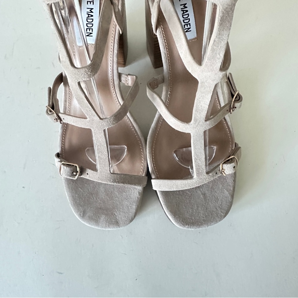 NEW Steve Madden Daelene Tan Suede Strappy Block Heel Platform Sandals, Sz 9M - Picture 5 of 16